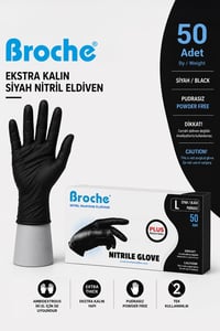 Ultra Extra Kalın Siyah Nitril Muayene Eldiveni Pudrasız 50'li Paket - LARGE