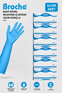 UZUN KONÇLU MAVİ NİTRİL MUAYENE ELDİVENİ 6'LI PAKET