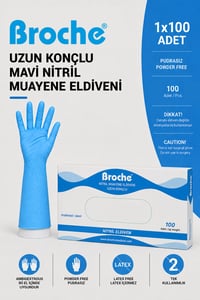 UZUN KONÇLU MAVİ NİTRİL MUAYENE ELDİVENİ 100'LÜ