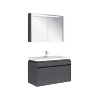 610100200495IDEA 2.0 100 CM PARLAK ANTRASİT 1 ÇEKMECELİ ALT DOLAP + LAVABO + 100 CM LED AYDINLATMALI PARLAK ANTRASİT AYNA DOLAP