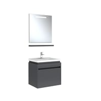 610100200499IDEA 2.0 65 CM PARLAK ANTRASİT 1 ÇEKMECELİ ALT DOLAP + LAVABO + 65 CM LED AYDINLATMALI PARLAK ANTRASİT AYNA DOLAP
