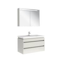 610100200518IDEA 2.0  100 CM PARLAK BEYAZ 2 ÇEKMECELİ ALT DOLAP + LAVABO + 100 CM LED AYDINLATMALI PARLAK BEYAZ AYNA DOLAP