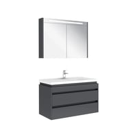 610100200519IDEA 2.0  100 CM PARLAK ANTRASİT 2 ÇEKMECELİ ALT DOLAP + LAVABO + 100 CM LED AYDINLATMALI PARLAK ANTRASİT AYNA DOLAP
