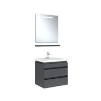 610100200523IDEA 2.0  65 CM PARLAK ANTRASİT 2 ÇEKMECELİ ALT DOLAP + LAVABO + 65 CM LED AYDINLATMALI PARLAK ANTRASİT AYNA DOLAP