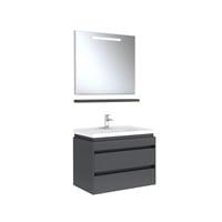 610100200526IDEA 2.0  80 CM PARLAK BEYAZ 2 ÇEKMECELİ ALT DOLAP + LAVABO + 80 CM LED AYDINLATMALI PARLAK BEYAZ AYNA DOLAP
