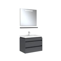 610100200527IDEA 2.0  80 CM PARLAK ANTRASİT 2 ÇEKMECELİ ALT DOLAP + LAVABO + 80 CM LED AYDINLATMALI PARLAK ANTRASİT AYNA DOLAP