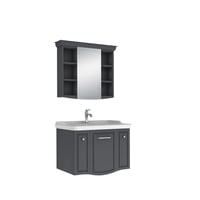 610100200760ARTE 80 CM MAT ANTRASİT ALT DOLAP KROM KULPLU + LAVABO + 80 CM MAT ANTRASIT AYNA DOLAP