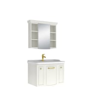 610100200863ARTE 80 CM PARLAK BEYAZ ALT DOLAP ALTIN KULPLU + LAVABO + 80 CM PARLAK BEYAZ AYNA DOLAP