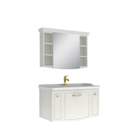 610100200864ARTE 100 CM PARLAK BEYAZ ALT DOLAP ALTIN KULPLU + LAVABO + 100 CM PARLAK BEYAZ AYNA DOLAP