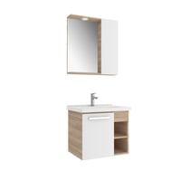 610100201190MARE 65 CM BEYAZ KREM MEŞE ALT DOLAP + ETAJERLİ LAVABO + SPOT AYDINLATMALI 65 CM BEYAZ KREM MEŞE AYNA DOLAP
