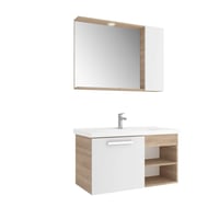 610100201194MARE 100 CM BEYAZ KREM MEŞE ALT DOLAP + ETAJERLİ LAVABO + SPOT AYDINLATMALI 100 CM BEYAZ KREM MEŞE AYNA DOLAP