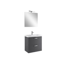 610100202037NOAH PLUS 65 CM ANTRASIT ÇİFT ÇEKMECELİ ALT DOLAP + LAVABO + 65 CM ANTRASIT RAFLI AYNA DOLAP