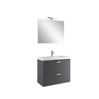 610100202039NOAH PLUS 100 CM ANTRASIT ÇİFT ÇEKMECELİ ALT DOLAP + LAVABO + 100 CM ANTRASIT RAFLI AYNA DOLAP