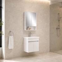 Kale Optimum 65 cm Set Beyaz (Lavabo + Dolap + Düz Ayna)-Banyo Dolabı Seti-610100202015-Kale