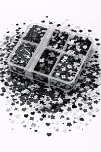 Black & White Mix Clover Nail Glitter Box