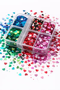 Rainbow Metallic Heart Nail Glitter Box