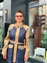  Kot kumaş Saten ve Taş işlemeli Pantolonlu Takım Lacivert - Olive