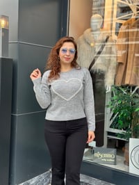 25214 İnci Kalp Detaylı Kazak GRİ