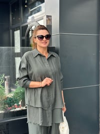 Arkası Yırtmaçlı Lyocell Kumaş İkili Takım Yeşil