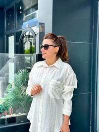 Cebi İşleme Detaylı Önden Düğmeli İpek Modal Kumaş Ekru