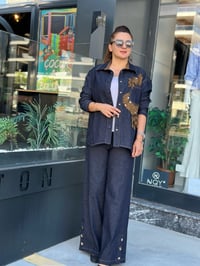 CEBİ SÜET PÜSKÜL DETAYLI ÖRME DENİM GÖMLEK
