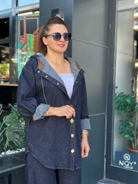 ÇIT ÇIT DETAYLI KAPÜŞONLU ÖRME DENİM TAKIM