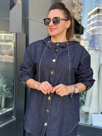 ÇIT ÇIT DETAYLI KAPÜŞONLU ÖRME DENİM TAKIM