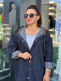 ÇIT ÇIT DETAYLI KAPÜŞONLU ÖRME DENİM TAKIM
