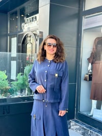 Desenli Modern Ceket Etek Takım Lacivert