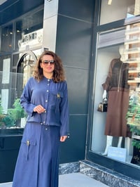 Desenli Modern Ceket Etek Takım Lacivert
