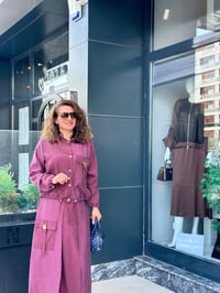 Desenli Modern Ceket Etek Takım Mürdüm