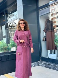 Desenli Modern Ceket Etek Takım Mürdüm