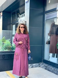Desenli Modern Ceket Etek Takım Mürdüm