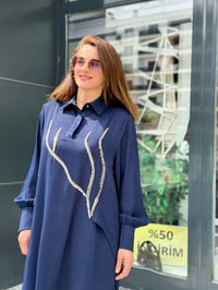 El İşlemeli Pullu Tunik Pantolon Takım Lacivert