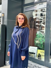 El İşlemeli Pullu Tunik Pantolon Takım Lacivert