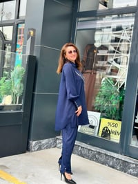 El İşlemeli Pullu Tunik Pantolon Takım Lacivert