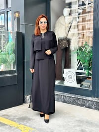 Etekli pantolonlu taşlı ikili takım Siyah