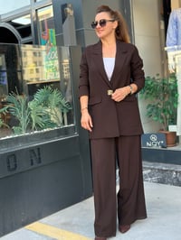 GOLD DÜĞME DETATLI BLAZER CEKETLİ İKİ NAVİ TAKIM