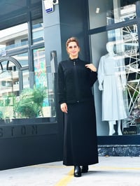 Güpür Detaylı Ceket İkili Etekli Takım Siyah
