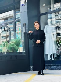 Güpür Detaylı Ceket İkili Etekli Takım Siyah