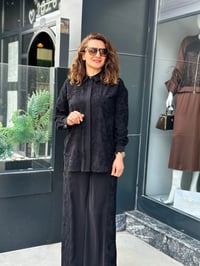 Güpürlü Taş İşlemeli İkili Pantolonlu Takım Siyah