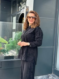 Güpürlü Taş İşlemeli İkili Pantolonlu Takım Siyah