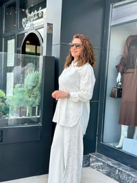 Güpürlü Taş İşlemeli İkili Pantolonlu Takım Beyaz
