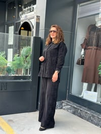 Güpürlü Taş İşlemeli İkili Pantolonlu Takım Siyah
