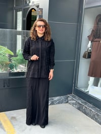 Güpürlü Taş İşlemeli İkili Pantolonlu Takım Siyah