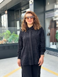 Güpürlü Taş İşlemeli İkili Pantolonlu Takım Siyah