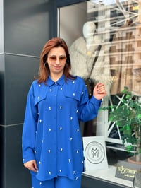 İkili İncili Krep Kumaş Pantolonlu Takım İndigo