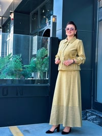 İkili Keten Kumaş Taş İşlemeli Cepli Takım Olive