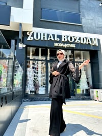 İkili Kolları Detaylı Küpürlü Takım Siyah