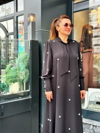 İnci Ve Taş İşlemeli Elbise Siyah